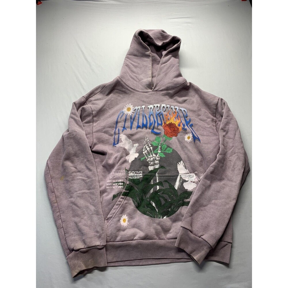 Civil Regime Men's Purple Graphic Logo Pullover Hoodie Pockets Long Sleeve Large